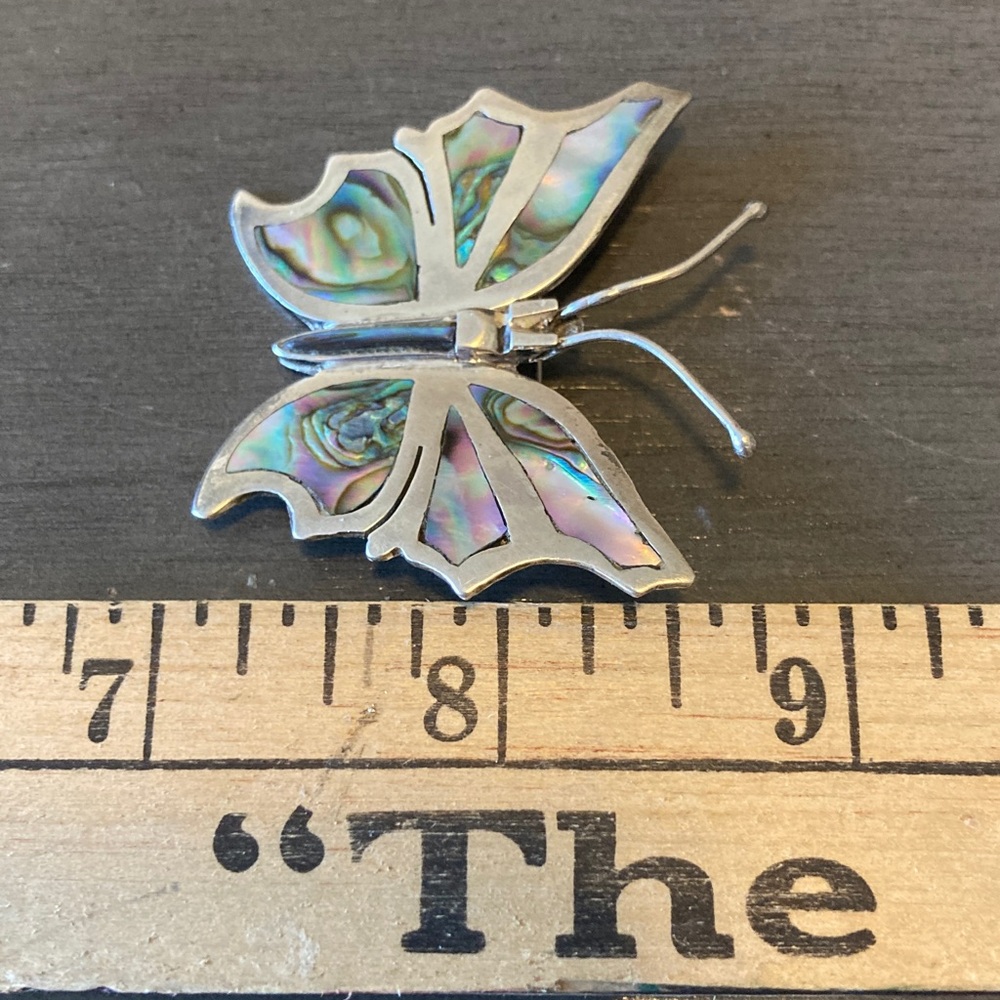 beautiful sterling abalone butterfly brooch pin - Picture 5 of 5